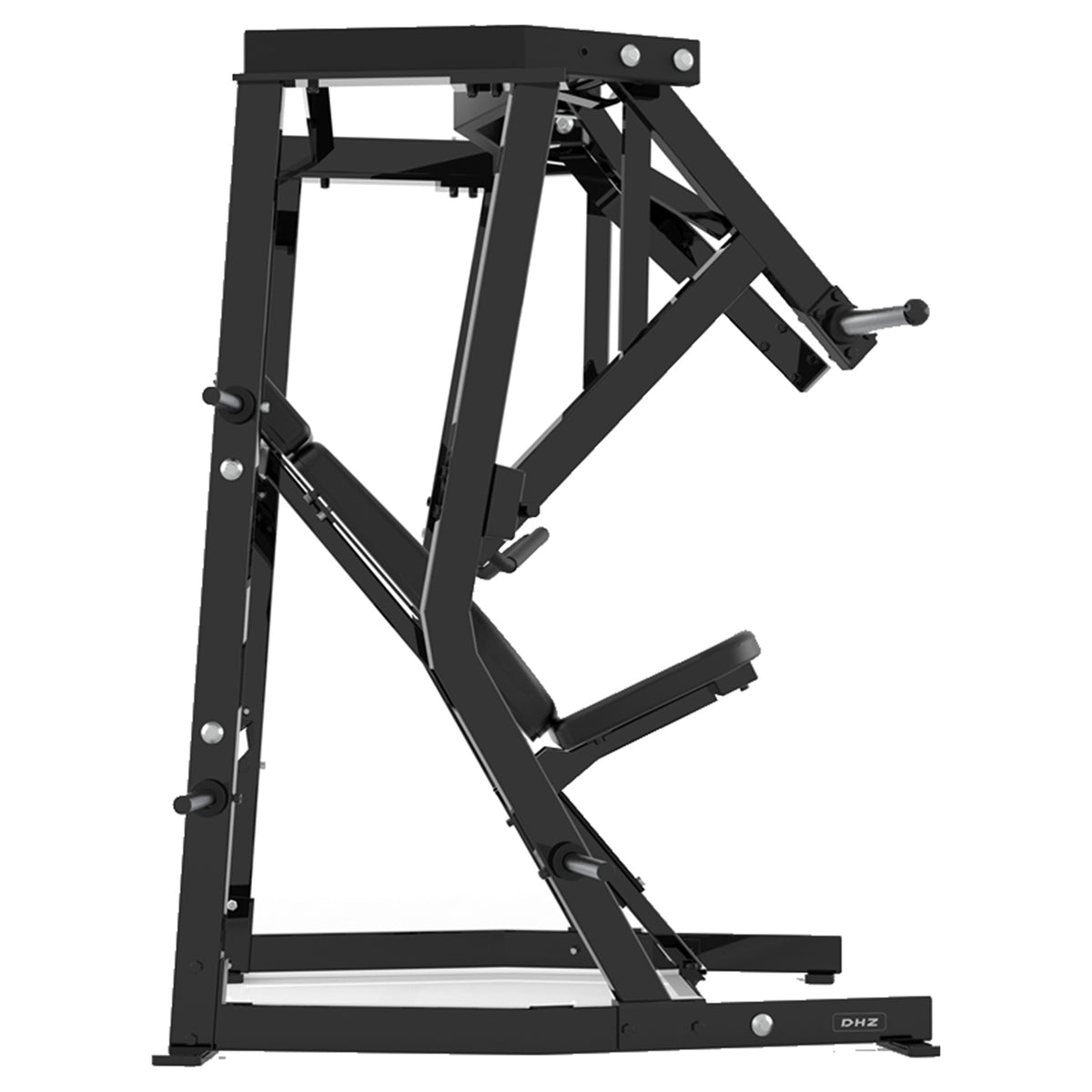 DHZ P-FORCE PM2003 Iso-Lateral Decline Chest Press – Plate Loaded Iso-Laterale Decline-Brustpresse – schwarze Polster, Produktansicht 07