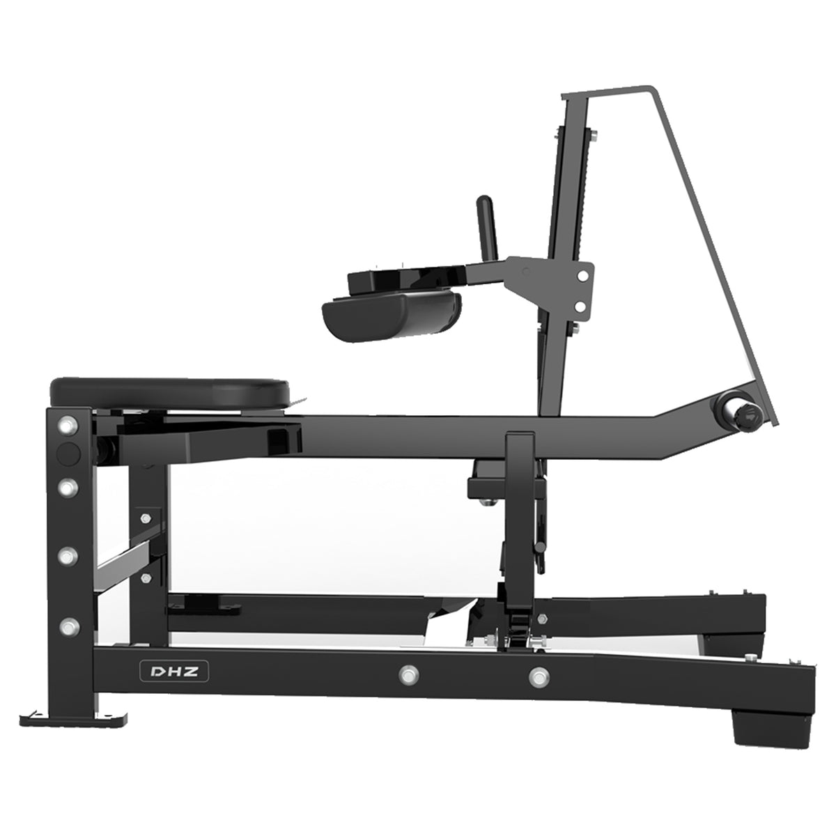 DHZ P-FORCE PM2025 Seated Calf Raise – Plate Loaded Sitzende Wadenmaschine – schwarze Polster, Produktansicht 07