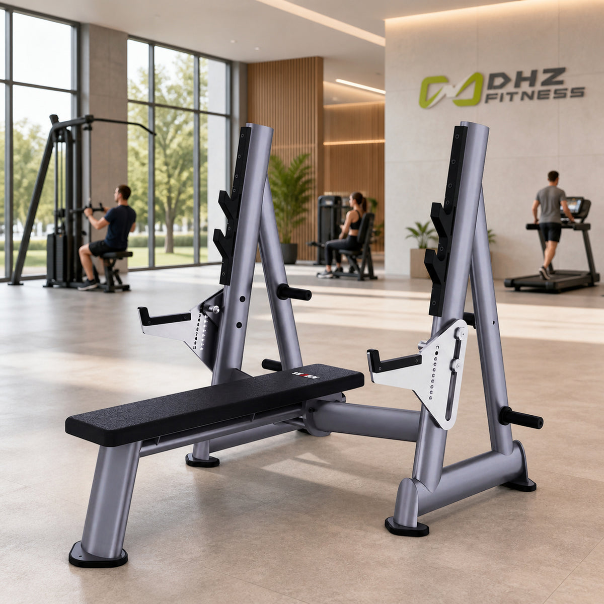 DHZ TITAN Extreme T933 Olympic Flat Bench – Professionelle olympische Flachbank mit Hantelablagen – olympic flat bench langhantelbank premium ambiente hell