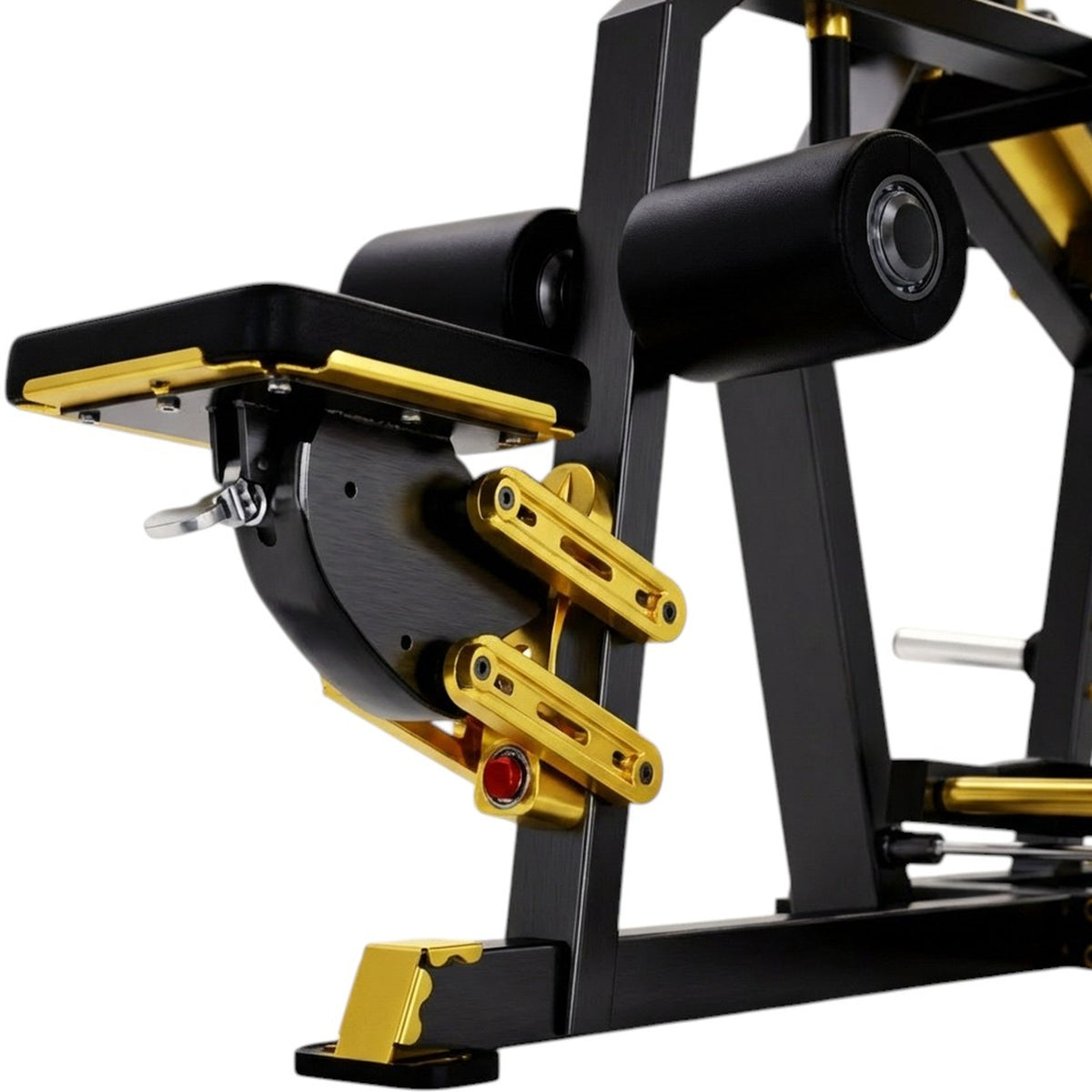 DHZ TITAN Mechanix Y920ZA Pull Down - Plate Loaded Latzug für Fitnessstudios und professionelles Rückentraining – pull down schwarz gold sitzverstellung detail