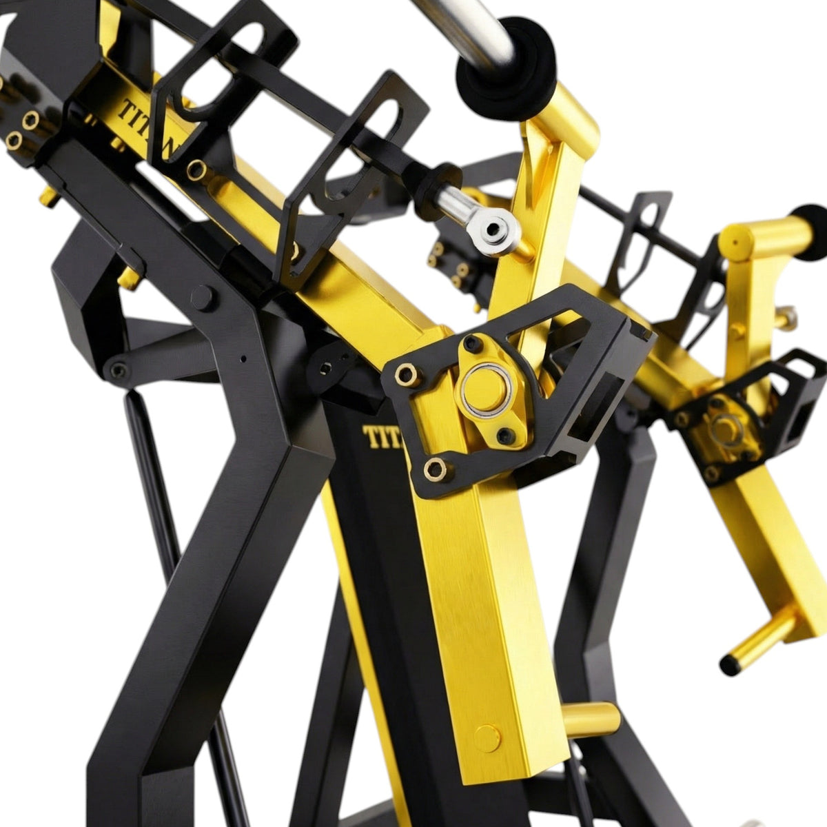 DHZ TITAN Mechanix Y925ZA Low Row - Plate Loaded Rudergerät für Rücken – low row schwarz gold zugmechanik detail