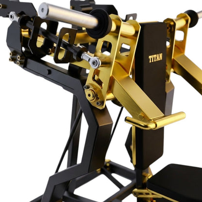 DHZ TITAN Mechanix Y935ZA Shoulder Press - Plate Loaded Schulterpresse für professionelles Oberkörpertraining – shoulder press schwarz gold bewegungsarm detail