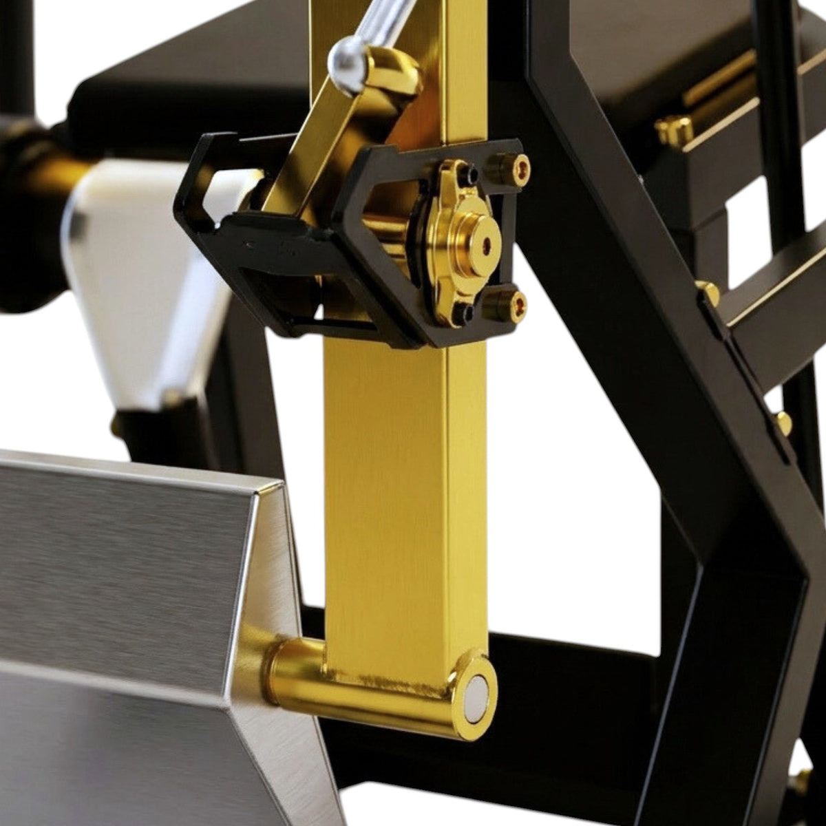 DHZ TITAN Mechanix Y940ZA Rear Kick - Plate Loaded Glute Trainer – rear kick schwarz gold pedal gelenk detail