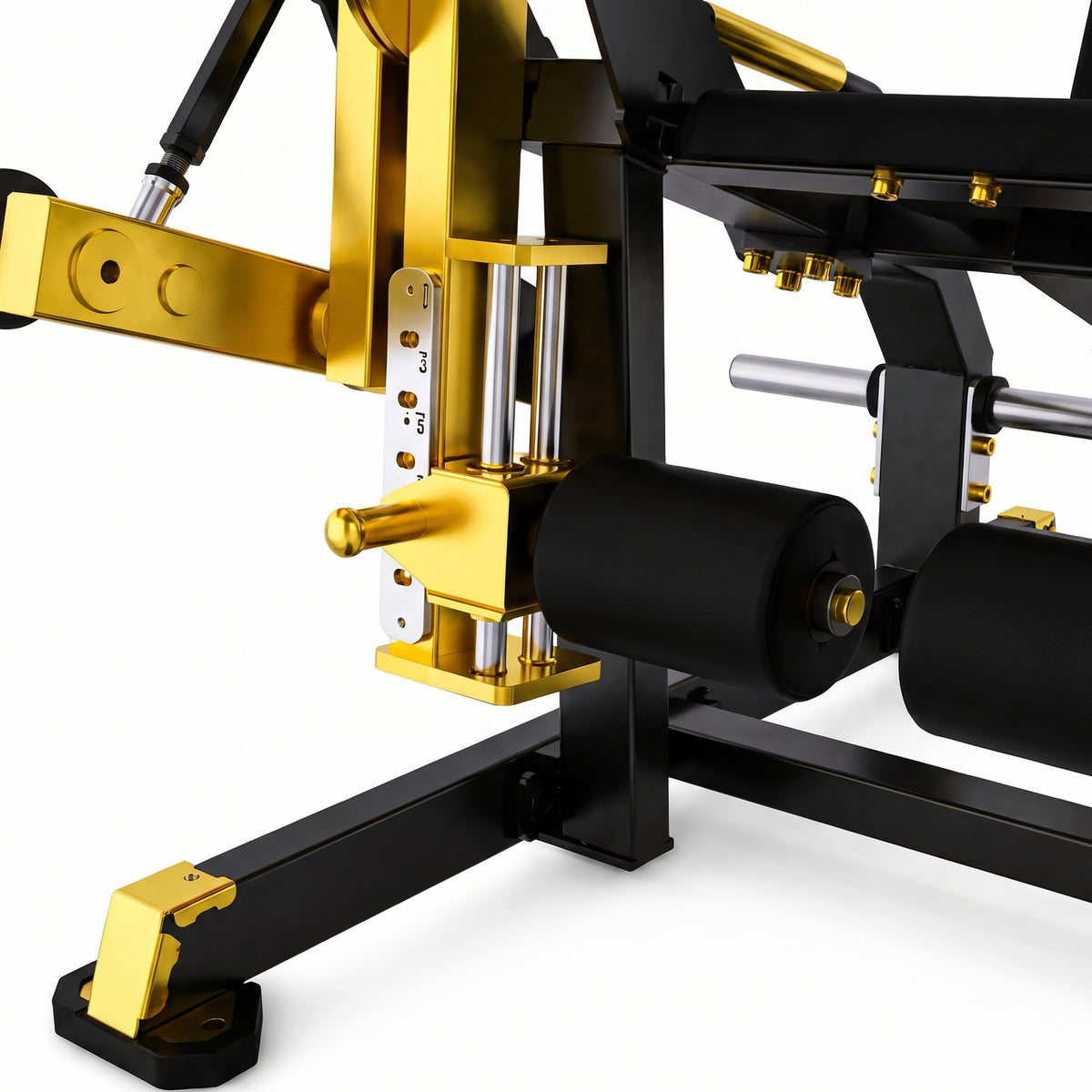 DHZ TITAN Mechanix Y961ZAG Leg Extension – Plate Loaded Beinstrecker – dhz titan mechanix y961zag leg extension schwarz gold polster verstellung detail 