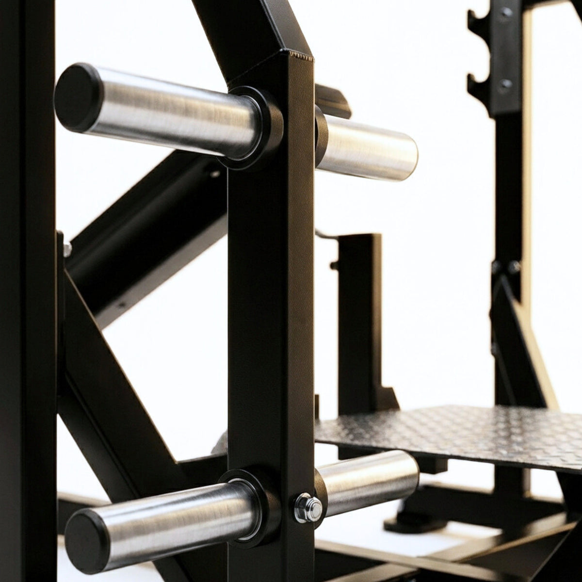 DHZ TITAN Mechanix Y971ZA Olympic Incline Bench - Plate Loaded Schrägbank für Langhanteltraining – olympic incline bench schwarz gold hantelablage detail