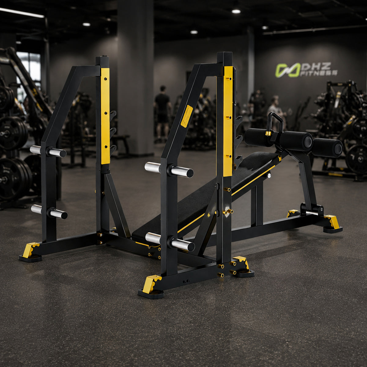 DHZ TITAN Mechanix Y973ZA Olympic Decline Bench - Plate Loaded Negativbank für Langhanteltraining – olympic decline bench schwarz gold premium