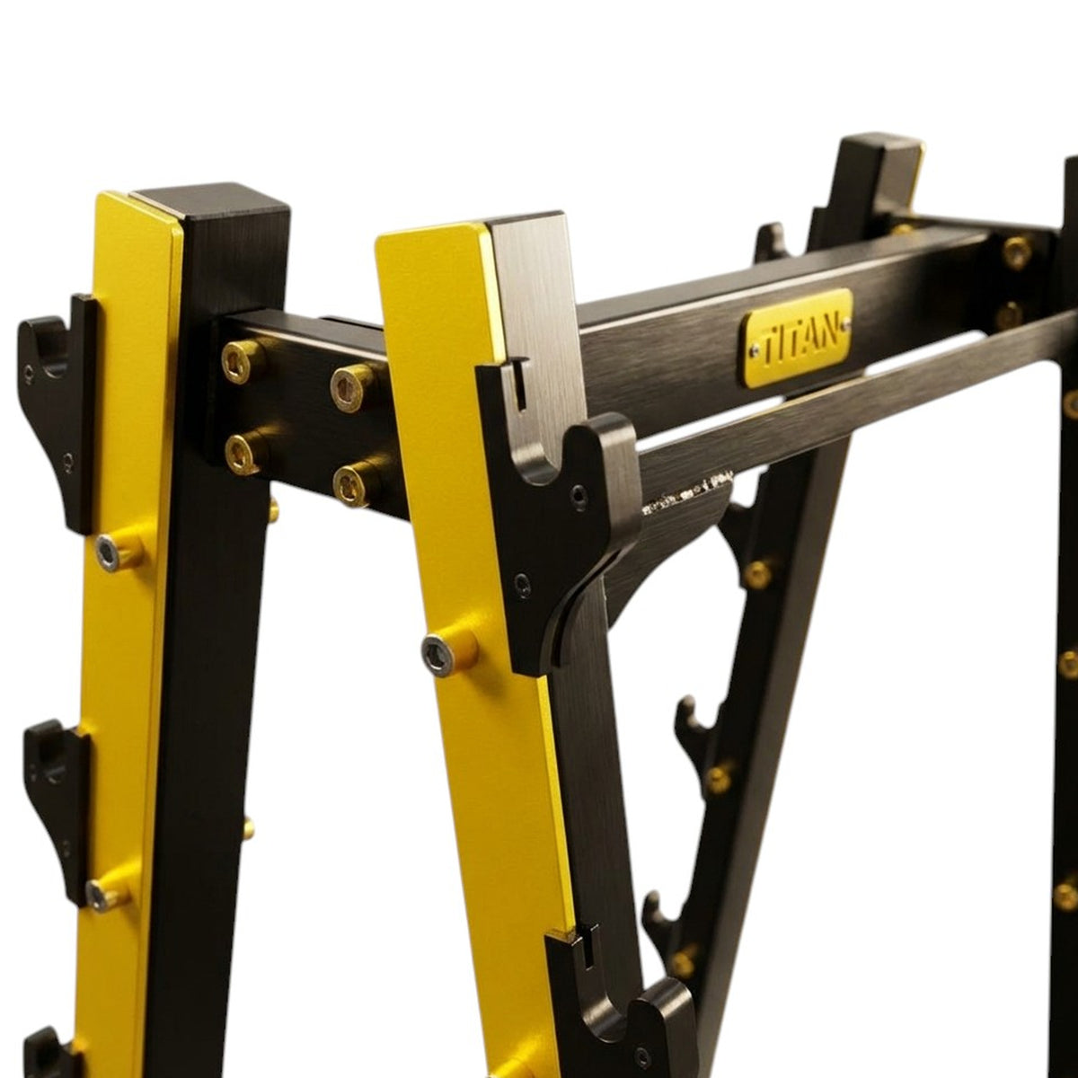 DHZ TITAN Mechanix Y981ZA Barbell Rack - Hantelablage für Langhanteln und Curlstangen – barbell rack schwarz gold rahmen detail