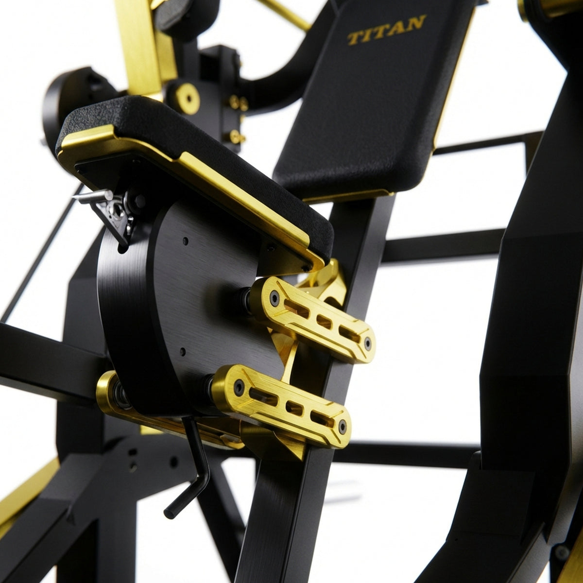DHZ TITAN Mechanix Y983ZA Pull Over - Plate Loaded Gerät für Rücken- und Brusttraining – pull over schwarz gold polster verstellung detail