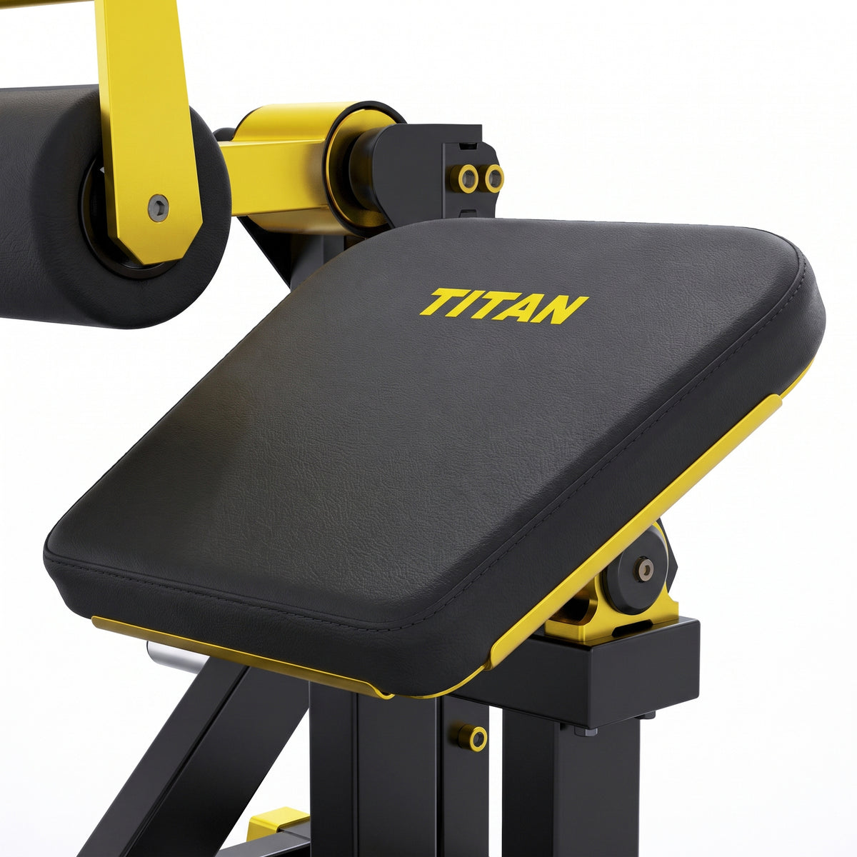 DHZ TITAN Mechanix Y984ZA Hip Thrust - Plate Loaded Gerät für Gesäßtraining – hip thrust schwarz gold rueckenpolster detail