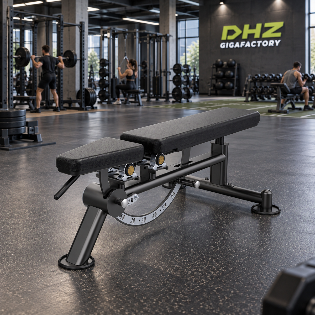 DHZ U2039 Super Bench frei im Fitnessstudio-Ambiente mit Training im Hintergrund