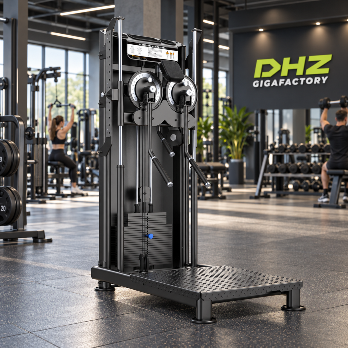 DHZ U2046 Multifunctional frei im aktiven DHZ-Gigafactory-Fitnessstudio mit Training im Hintergrund