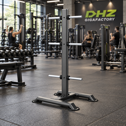 DHZ U2054 Vertical Plate Tree frei im aktiven DHZ-Gigafactory-Fitnessstudio mit Training im Hintergrund