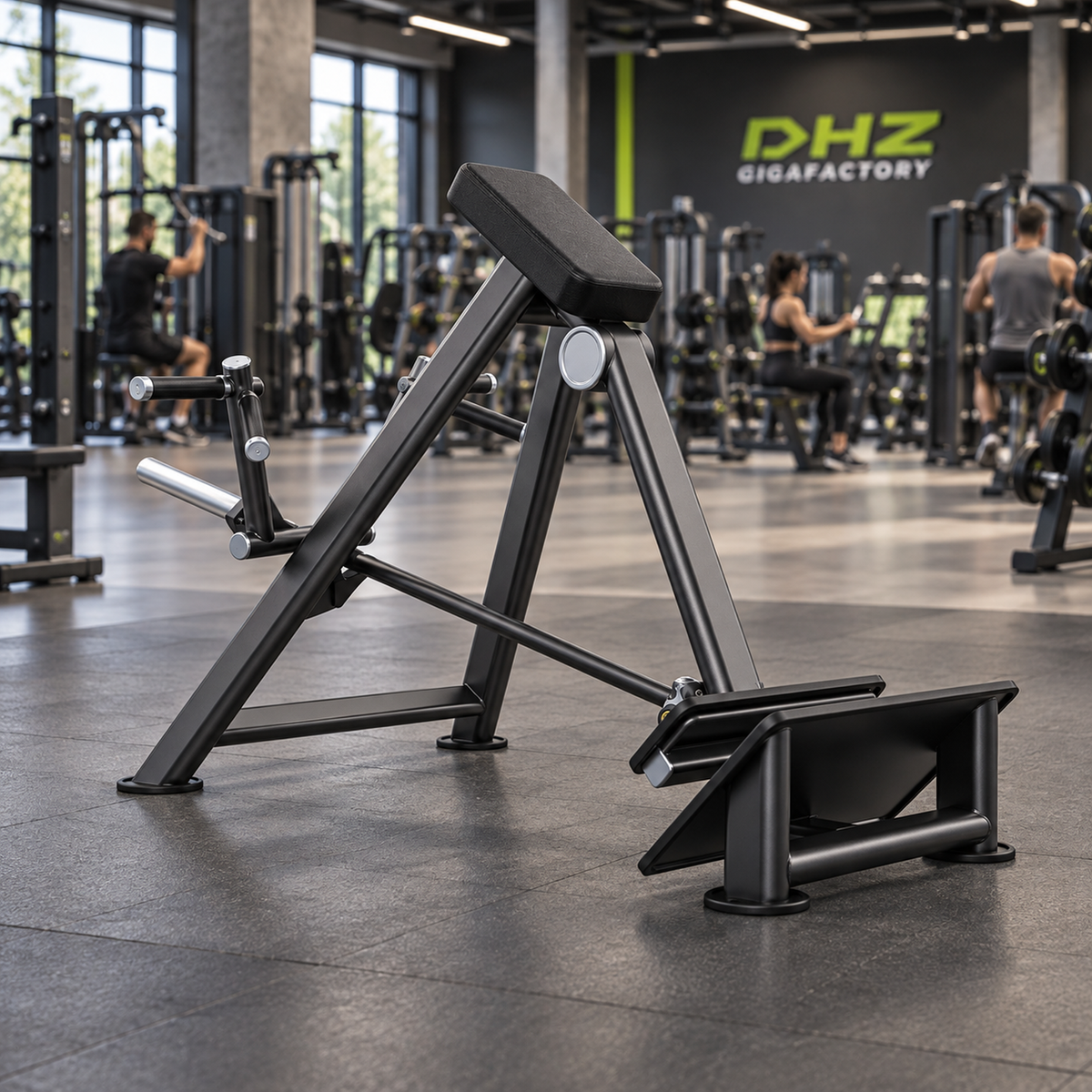 DHZ U2061 Incline Level Row frei im Fitnessstudio-Ambiente mit Training im Hintergrund