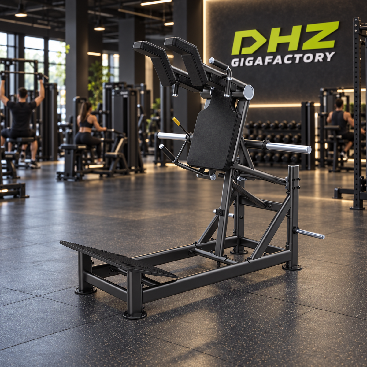 DHZ U2065 Super Squat frei im Fitnessstudio-Ambiente mit Training im Hintergrund