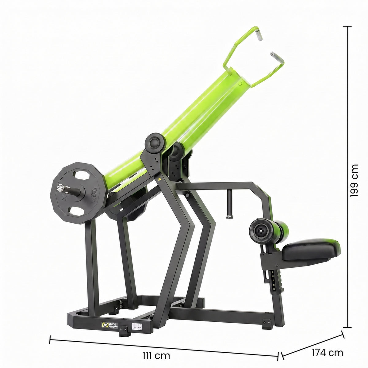 DHZ Y900 Y920 Latzugmaschine (Pull Down) in Grün-Schwarz – Maßzeichnung mit Geräteabmessungen
