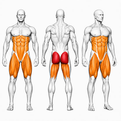 DHZ A602 Hip Thrust Walkthrough – Plate Loaded Hip Thrust Maschine – trainierte Muskelgruppen als anatomische Übersicht