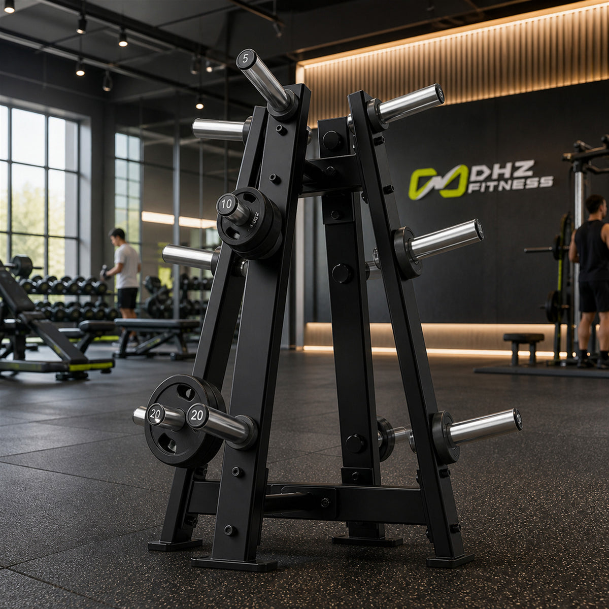DHZ A625 Vertical Plate Tree – Plate Loaded Hantelscheibenständer – Geräteansicht in einem hochwertigen Premium-Fitnessstudio
