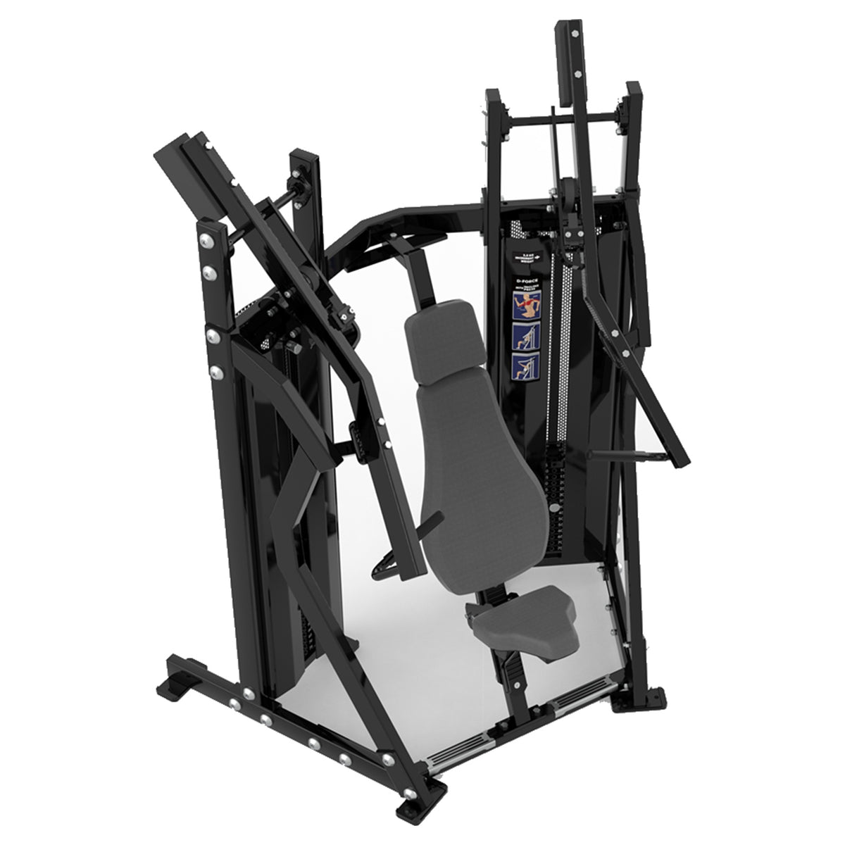 DHZ D-Force PM2038 Chest Press – Dual Weight Stack Brustpresse – schwarze Polster, Produktansicht 08
