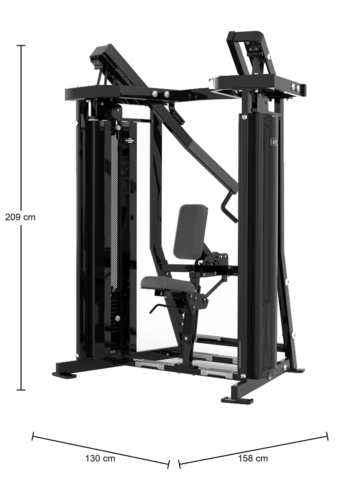DHZ D-FORCE PM2039 Row – Dual Weight Stack Rudermaschine – Abmessungen des Fitnessgeräts