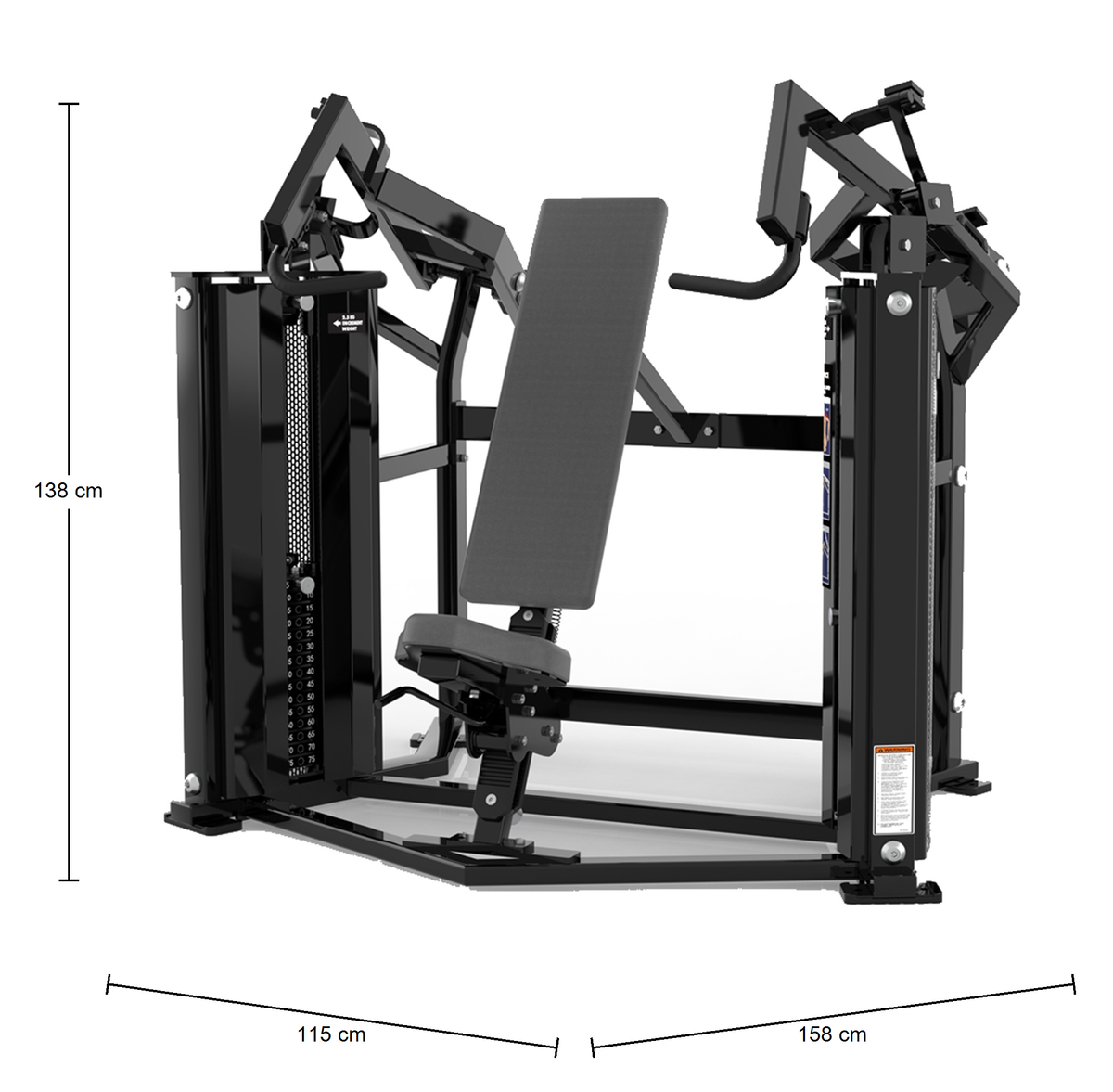 DHZ D-FORCE PM2041 Shoulder Press – Dual Weight Stack Schulterpresse – Abmessungen des Fitnessgeräts
