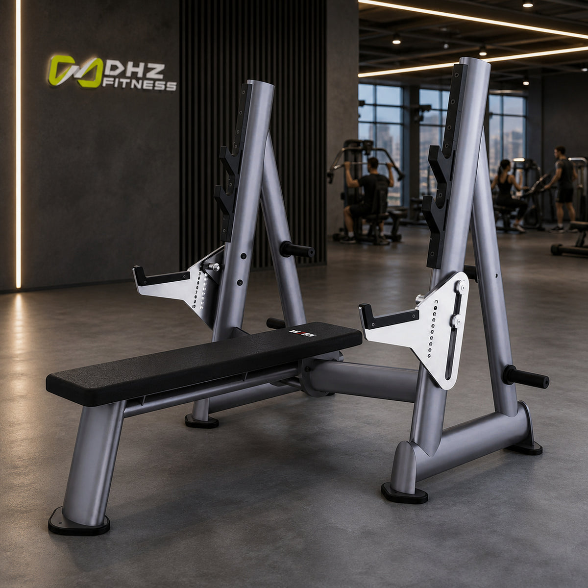 DHZ TITAN Extreme T933 Olympic Flat Bench – Professionelle olympische Flachbank mit Hantelablagen – olympic flat bench langhantelbank performance ambiente urban