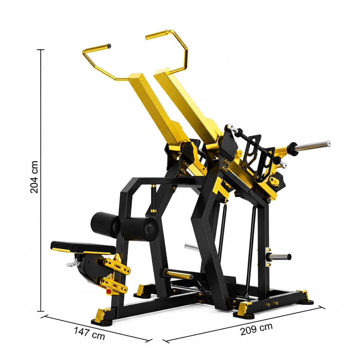 DHZ TITAN Mechanix Y920ZA Pull Down - Plate Loaded Latzug für Fitnessstudios und professionelles Rückentraining – pull down schwarz gold abmessungen