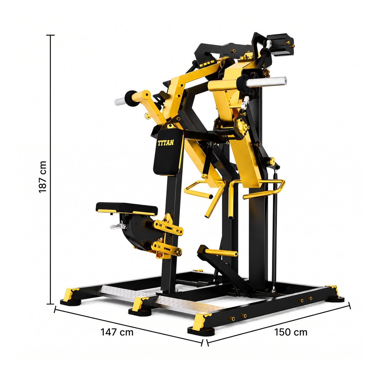 DHZ TITAN Mechanix Y925ZA Low Row - Plate Loaded Rudergerät für Rücken – low row schwarz gold abmessungen