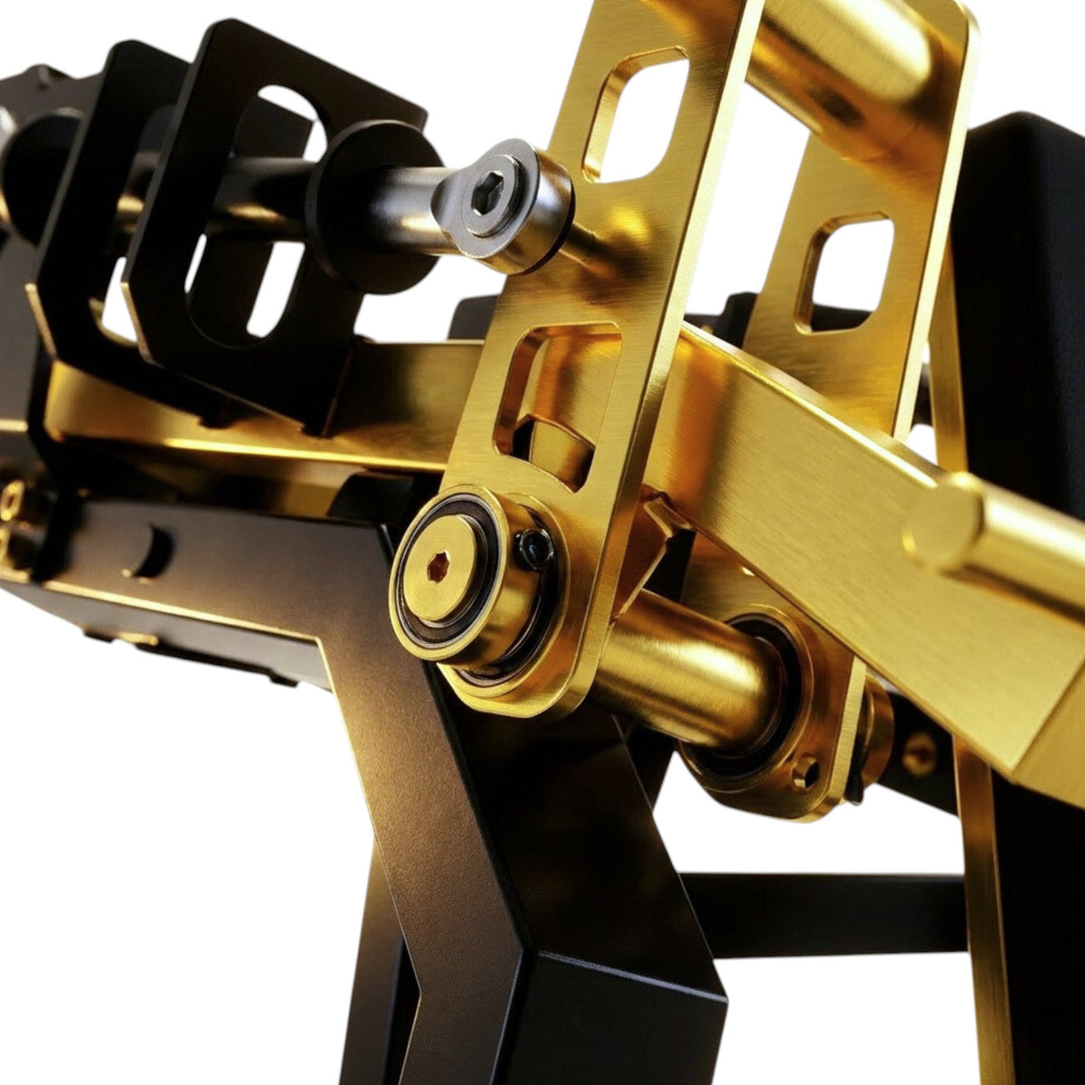 DHZ TITAN Mechanix Y935ZA Shoulder Press - Plate Loaded Schulterpresse für professionelles Oberkörpertraining – shoulder press schwarz gold gelenk lagerung detail