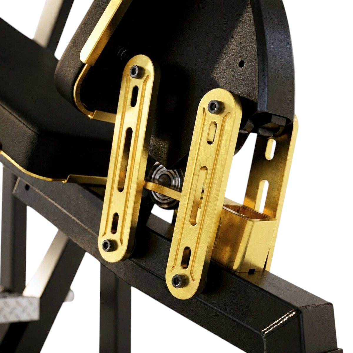 DHZ TITAN Mechanix Y971ZA Olympic Incline Bench - Plate Loaded Schrägbank für Langhanteltraining – olympic incline bench schwarz gold bank verstellung detail