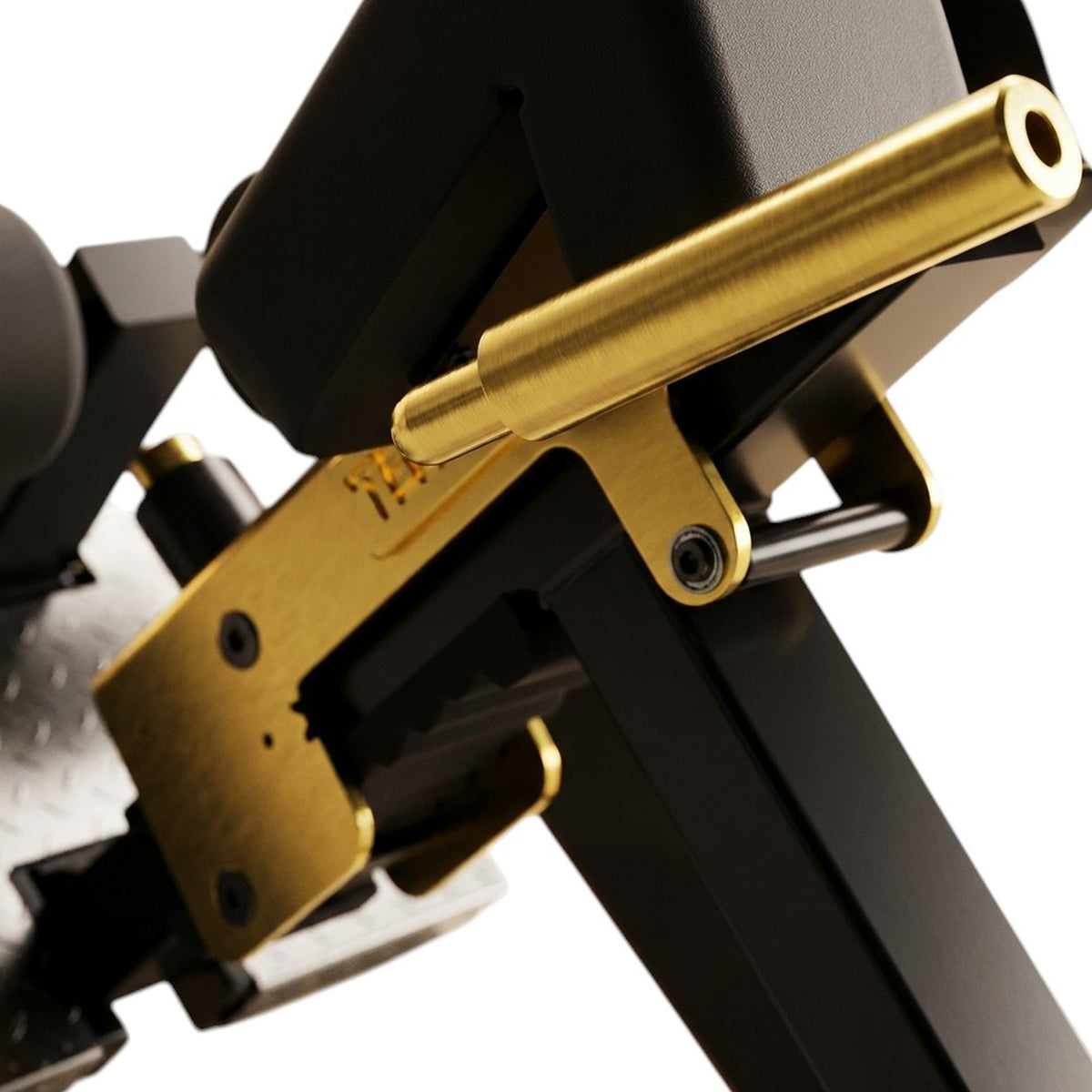 DHZ TITAN Mechanix Y975ZA Back Extension - Plate Loaded Rückenstrecker – back extension schwarz gold griff rahmen detail