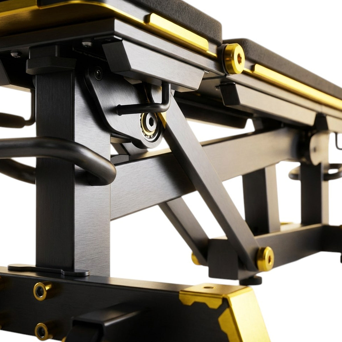 DHZ TITAN Mechanix Y978ZA Super Bench - Verstellbare Trainingsbank (FID) für Freihanteltraining – super bench schwarz gold verstellung detail