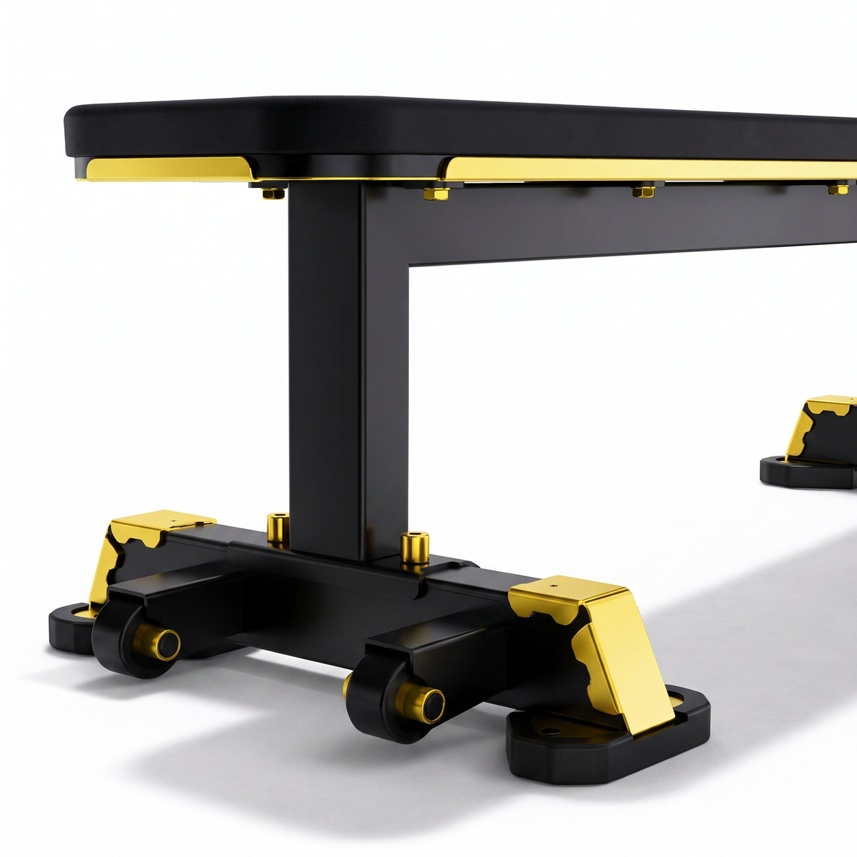 DHZ TITAN Mechanix Y980ZA Flat Bench - Flachbank für Freihanteltraining – flat bench schwarz gold verstellung detail