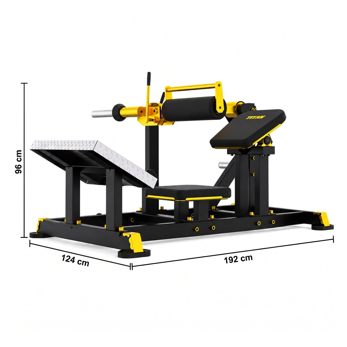DHZ TITAN Mechanix Y984ZA Hip Thrust - Plate Loaded Gerät für Gesäßtraining – hip thrust schwarz gold abmessungen