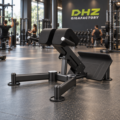 DHZ U2045 Back Extension frei im Fitnessstudio-Ambiente mit Training im Hintergrund