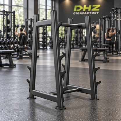 DHZ U2055 Barbell Rack frei im Fitnessstudio-Ambiente mit Training im Hintergrund