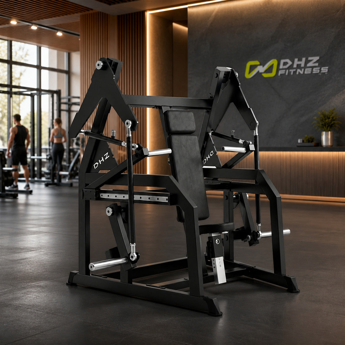 DHZ A615 Precision Chest Press – Professionelle Plate-Loaded Brustpresse – Geräteansicht in einem hochwertigen Premium-Fitnessstudio