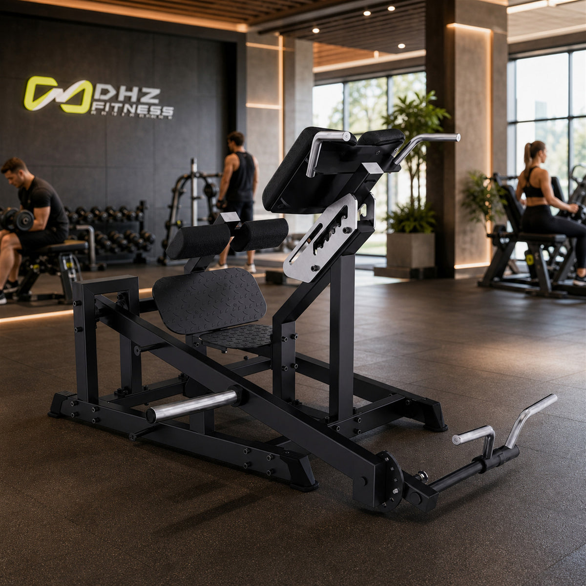 DHZ A627 45 Hip Extension – Plate Loaded Glute Maschine – Geräteansicht in einem hochwertigen Premium-Fitnessstudio