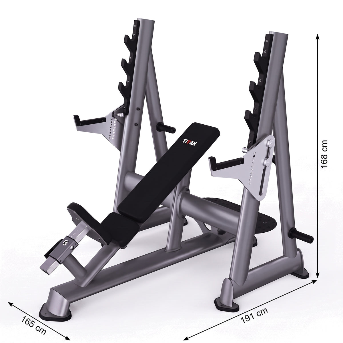 DHZ TITAN Extreme T932 Olympic Incline Bench – Professionelle olympische Schrägbank mit Hantelablagen – olympic incline bench langhantelbank abmessungen