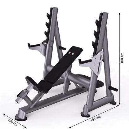 DHZ TITAN Extreme T932 Olympic Incline Bench – Professionelle olympische Schrägbank mit Hantelablagen – olympic incline bench langhantelbank abmessungen