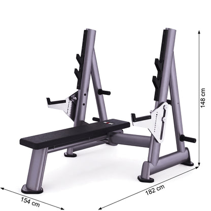 DHZ TITAN Extreme T933 Olympic Flat Bench – Professionelle olympische Flachbank mit Hantelablagen – olympic flat bench langhantelbank abmessungen