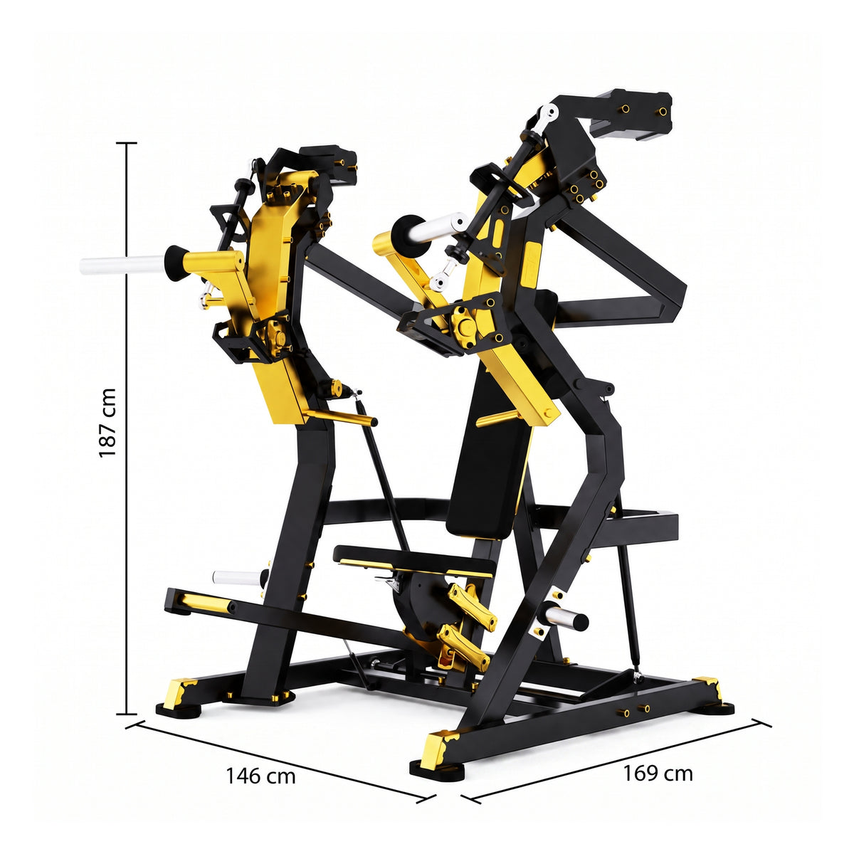 DHZ TITAN Mechanix Y905ZAG Chest Press - Plate Loaded Brustpresse – chest press schwarz gold abmessungen
