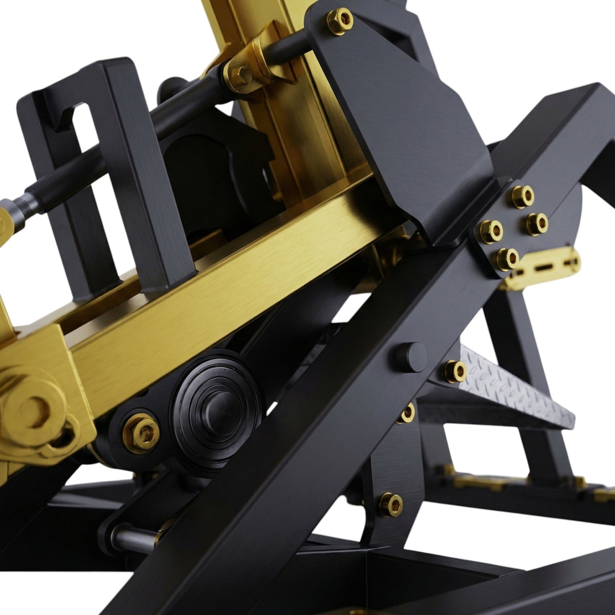 DHZ TITAN Mechanix Y930ZA Row - Plate Loaded Rudergerät für Rückentraining – row schwarz gold gelenk lagerung detail