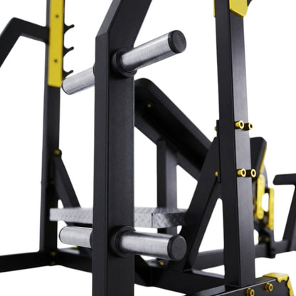 DHZ TITAN Mechanix Y971ZA Olympic Incline Bench - Plate Loaded Schrägbank für Langhanteltraining – olympic incline bench schwarz gold rahmen aufnahme detail