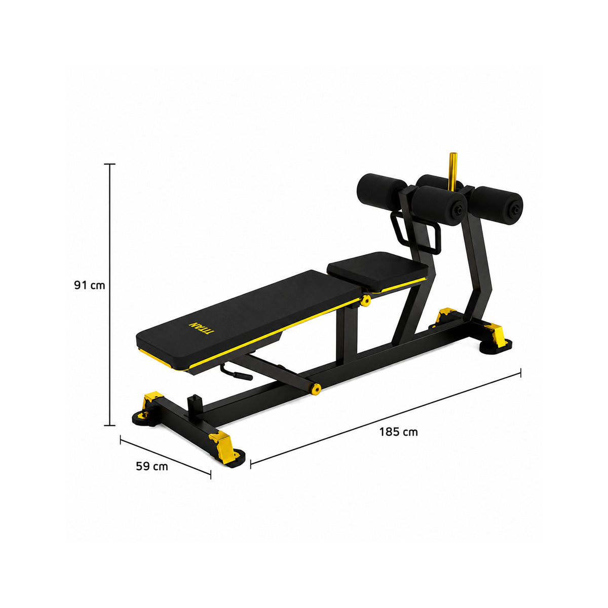 DHZ TITAN Mechanix Y977ZA Adjustable Decline Bench – Verstellbare Negativbank – adjustable decline bench schwarz gold abmessungen