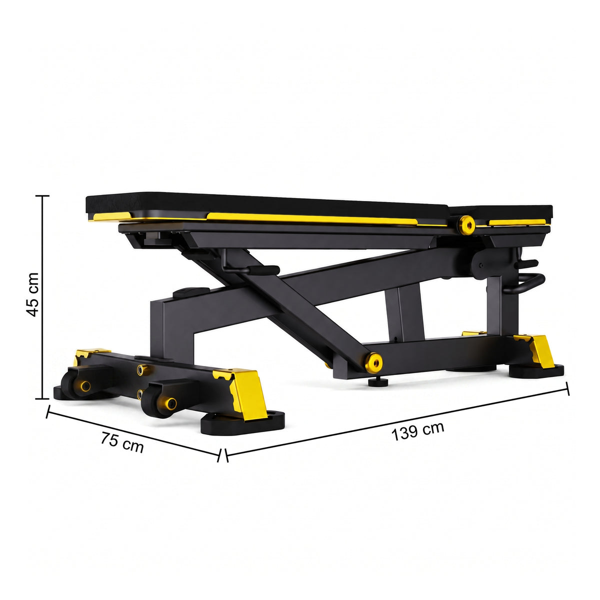 DHZ TITAN Mechanix Y978ZA Super Bench - Verstellbare Trainingsbank (FID) für Freihanteltraining – super bench schwarz gold abmessungen