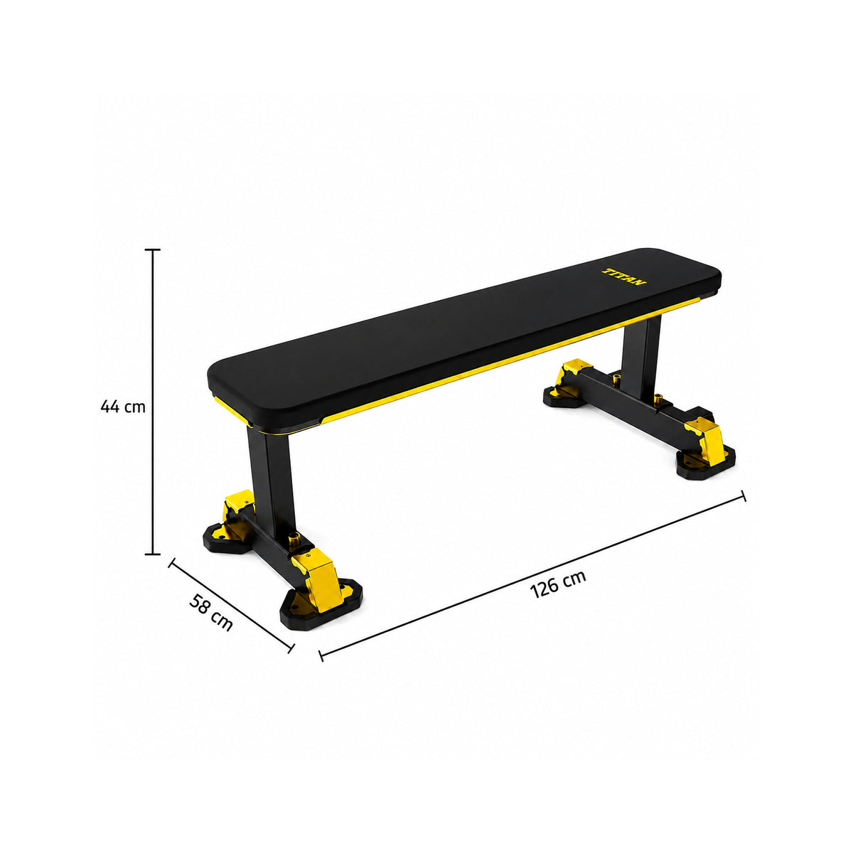 DHZ TITAN Mechanix Y980ZA Flat Bench - Flachbank für Freihanteltraining – flat bench schwarz gold abmessungen