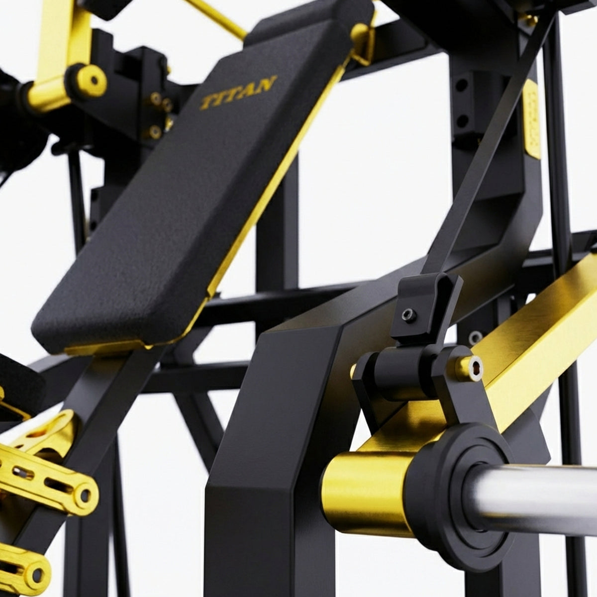 DHZ TITAN Mechanix Y983ZA Pull Over - Plate Loaded Gerät für Rücken- und Brusttraining – pull over schwarz gold hebelarm detail