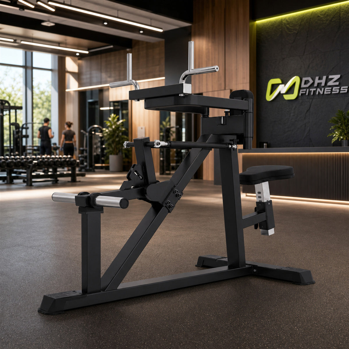 DHZ A618 Seated Deltoid Fly Plate-Loaded Reverse Fly Maschine – Geräteansicht in einem hochwertigen Premium-Fitnessstudio