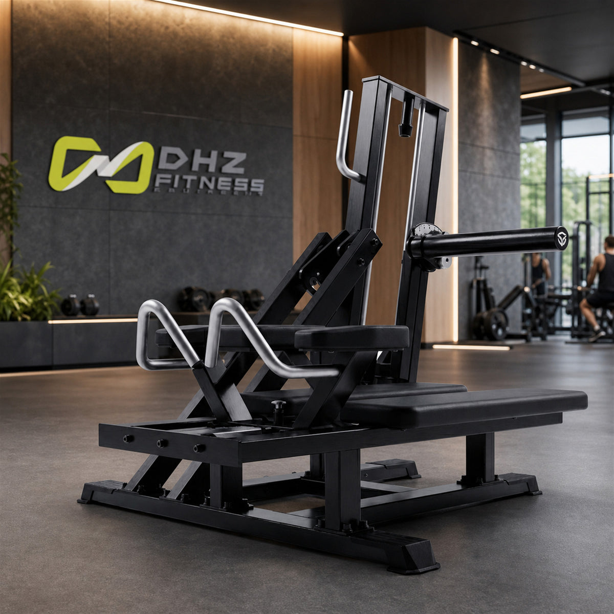 DHZ A619 Glute Kickback – Professionelle Plate-Loaded Glute Maschine – Geräteansicht in einem hochwertigen Premium-Fitnessstudio