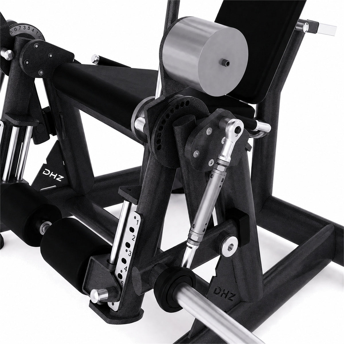 DHZ TITAN Extreme T906 Alternate Leg Extension – Beinstrecker für isoliertes Quadrizepstraining – alternate leg extension obsidian black mechanik detail